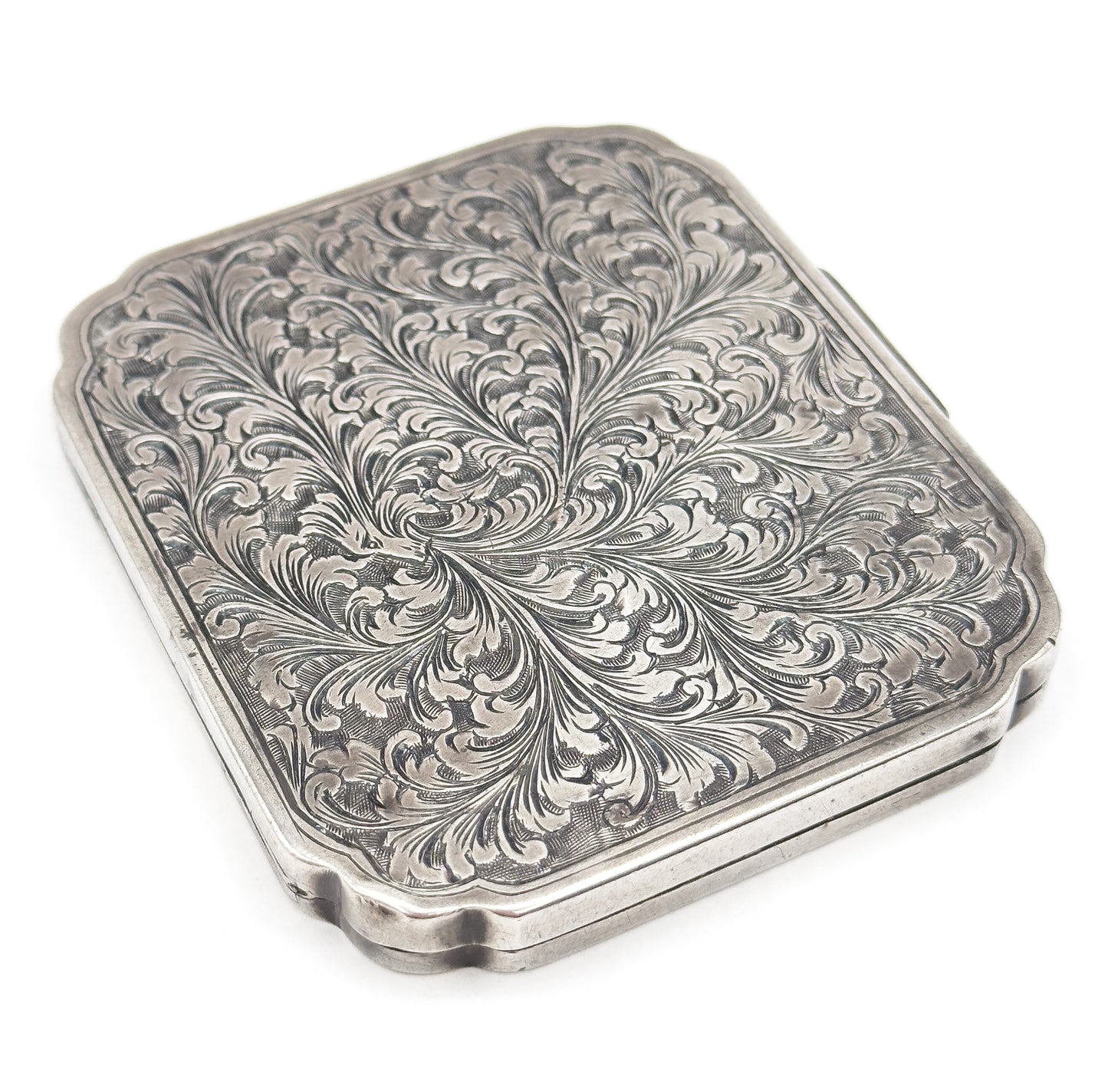 Vintage Hand Engraved Mirror Compact in 800 Silver