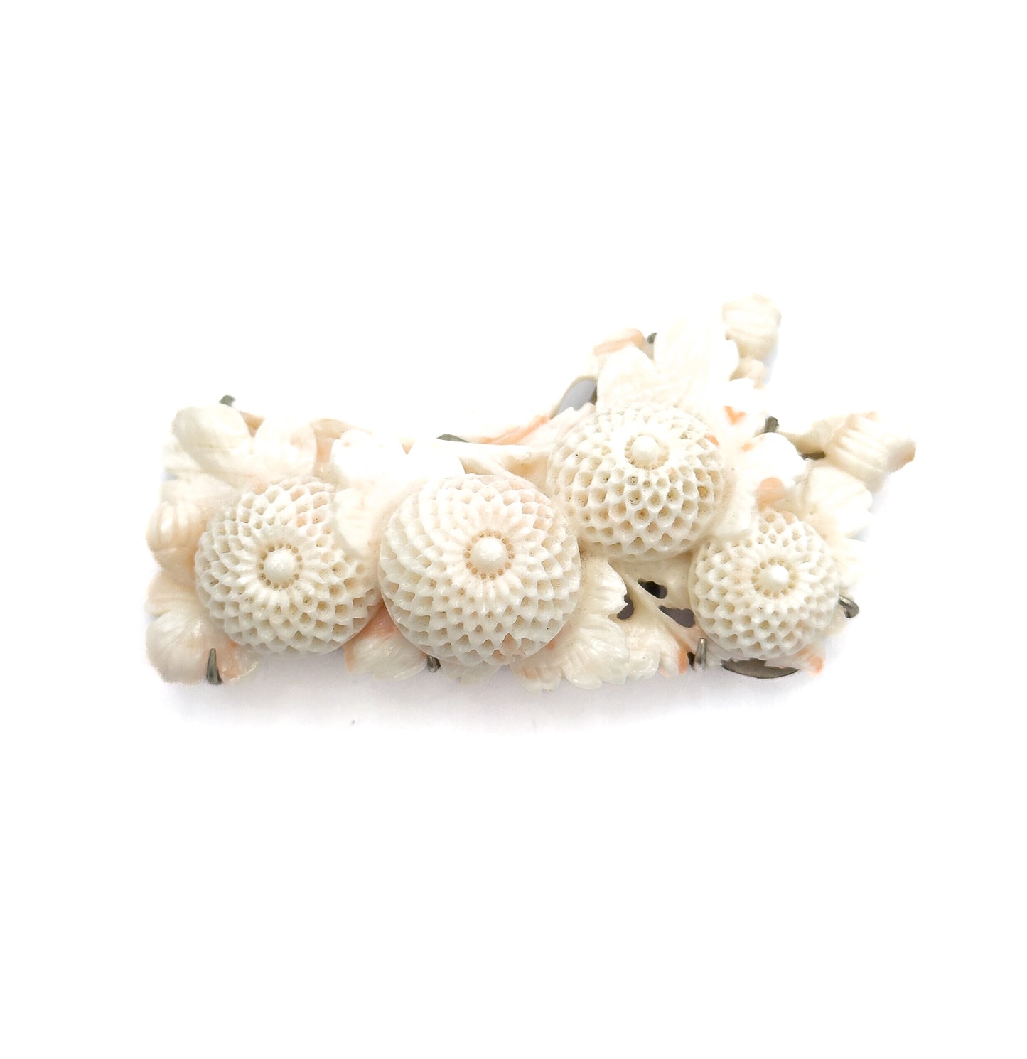 Art Deco Hand Carved Coral Chrysanthemum Obijime Obidome Ornament