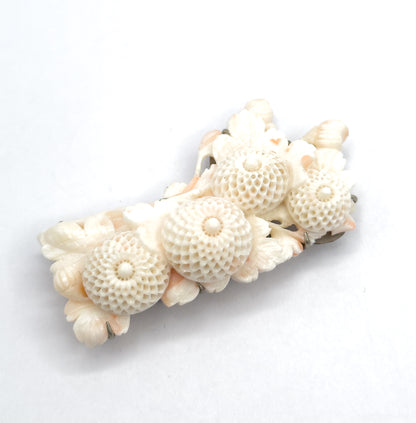 Art Deco Hand Carved Coral Chrysanthemum Obijime Obidome Ornament
