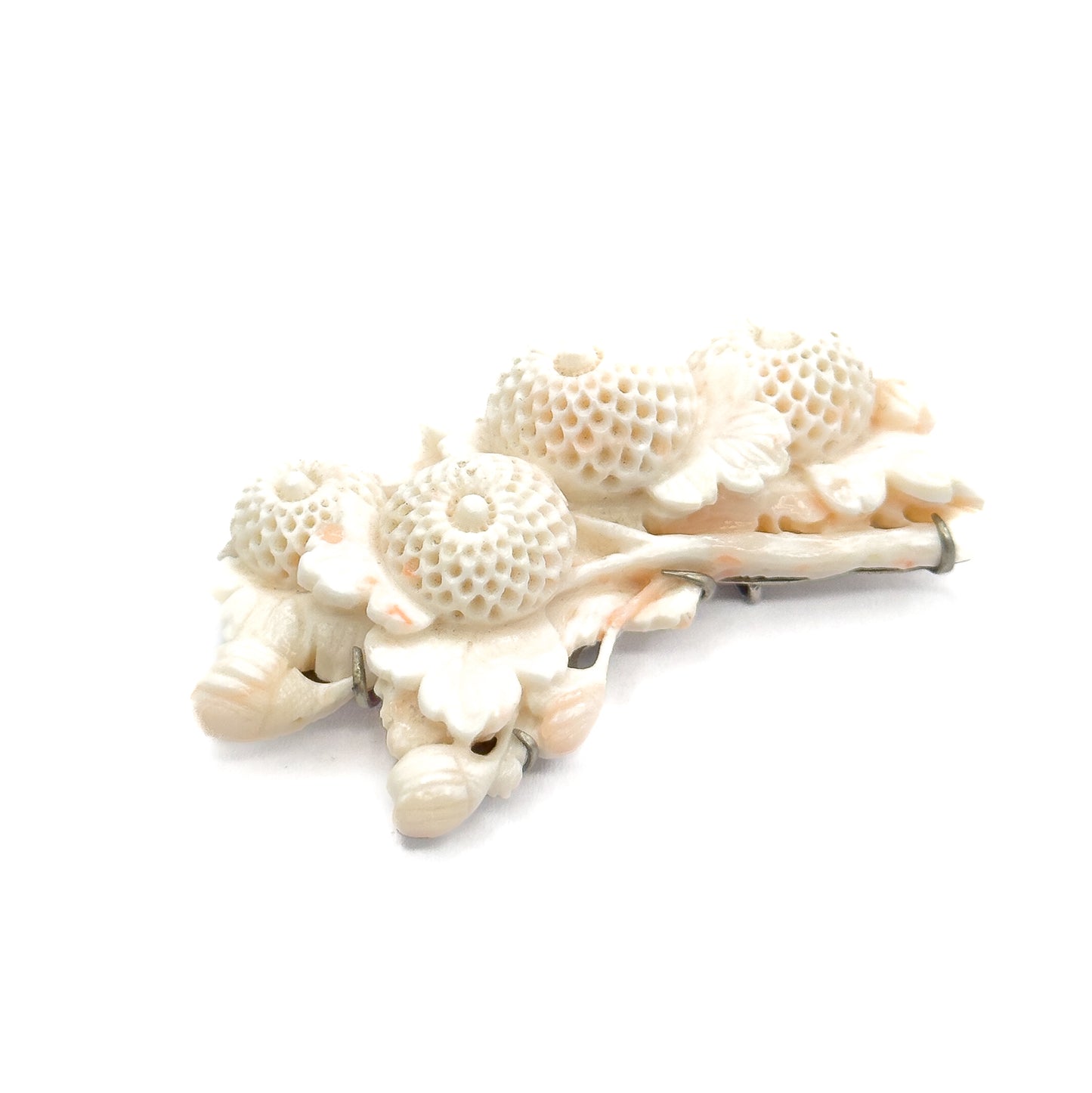 Art Deco Hand Carved Coral Chrysanthemum Obijime Obidome Ornament