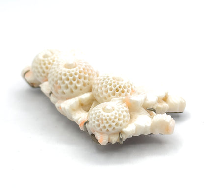 Art Deco Hand Carved Coral Chrysanthemum Obijime Obidome Ornament