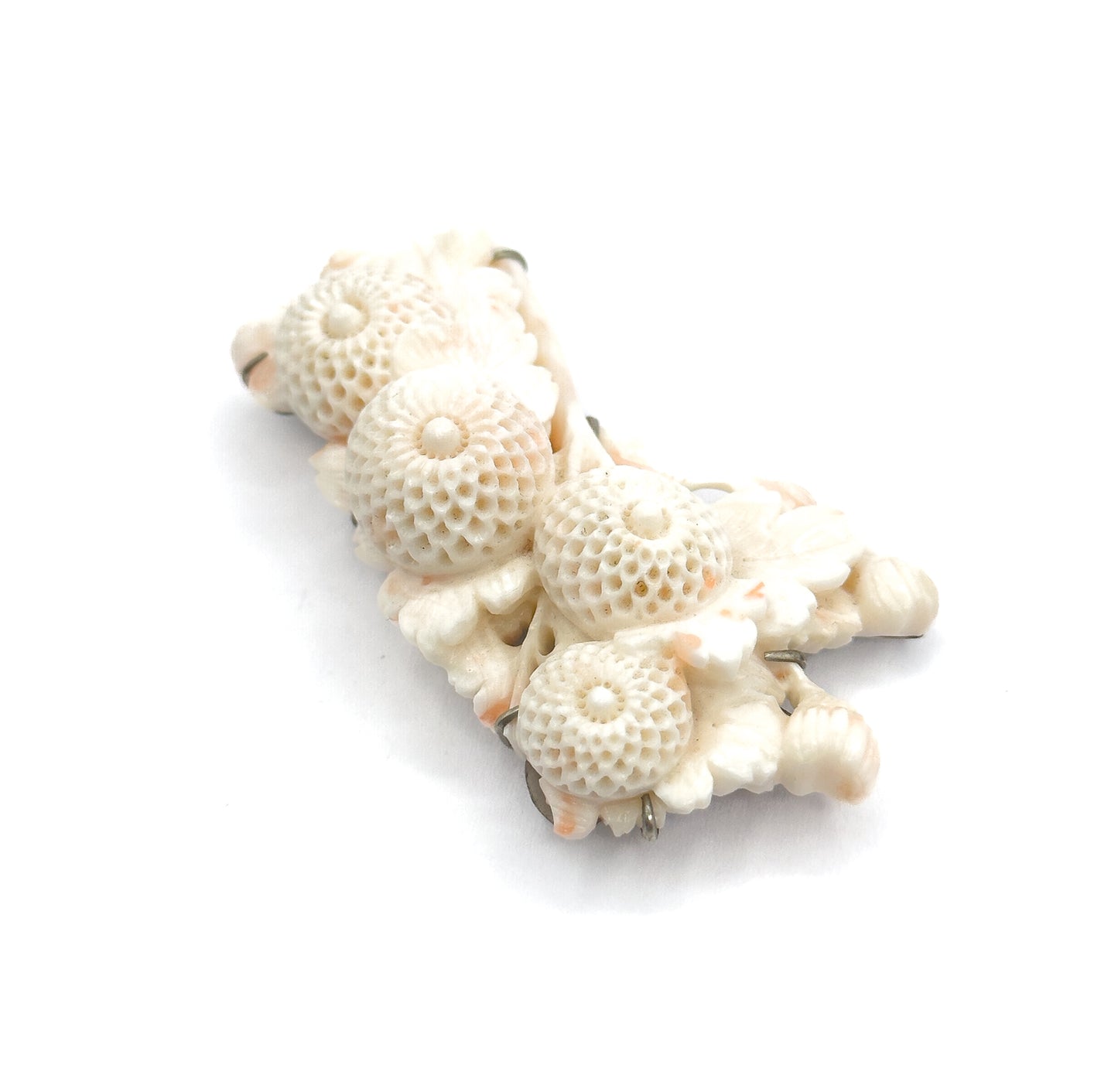 Art Deco Hand Carved Coral Chrysanthemum Obijime Obidome Ornament