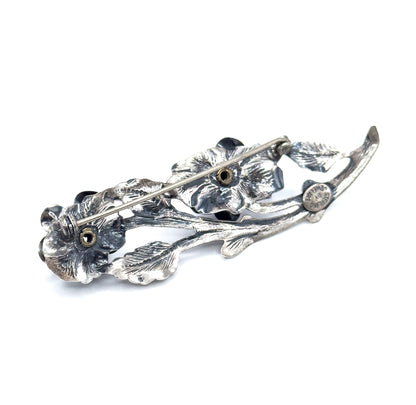 Vintage JewelArt Brand Roses on Branch Pin in Silver