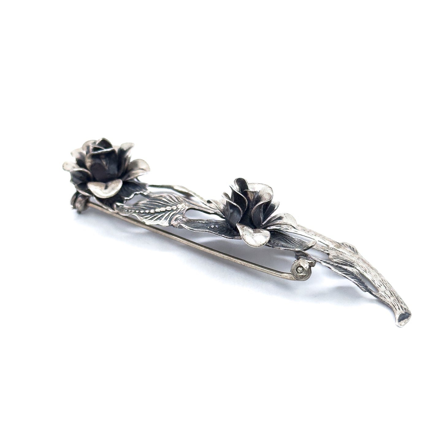 Vintage JewelArt Brand Roses on Branch Pin in Silver