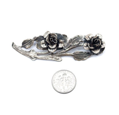Vintage JewelArt Brand Roses on Branch Pin in Silver