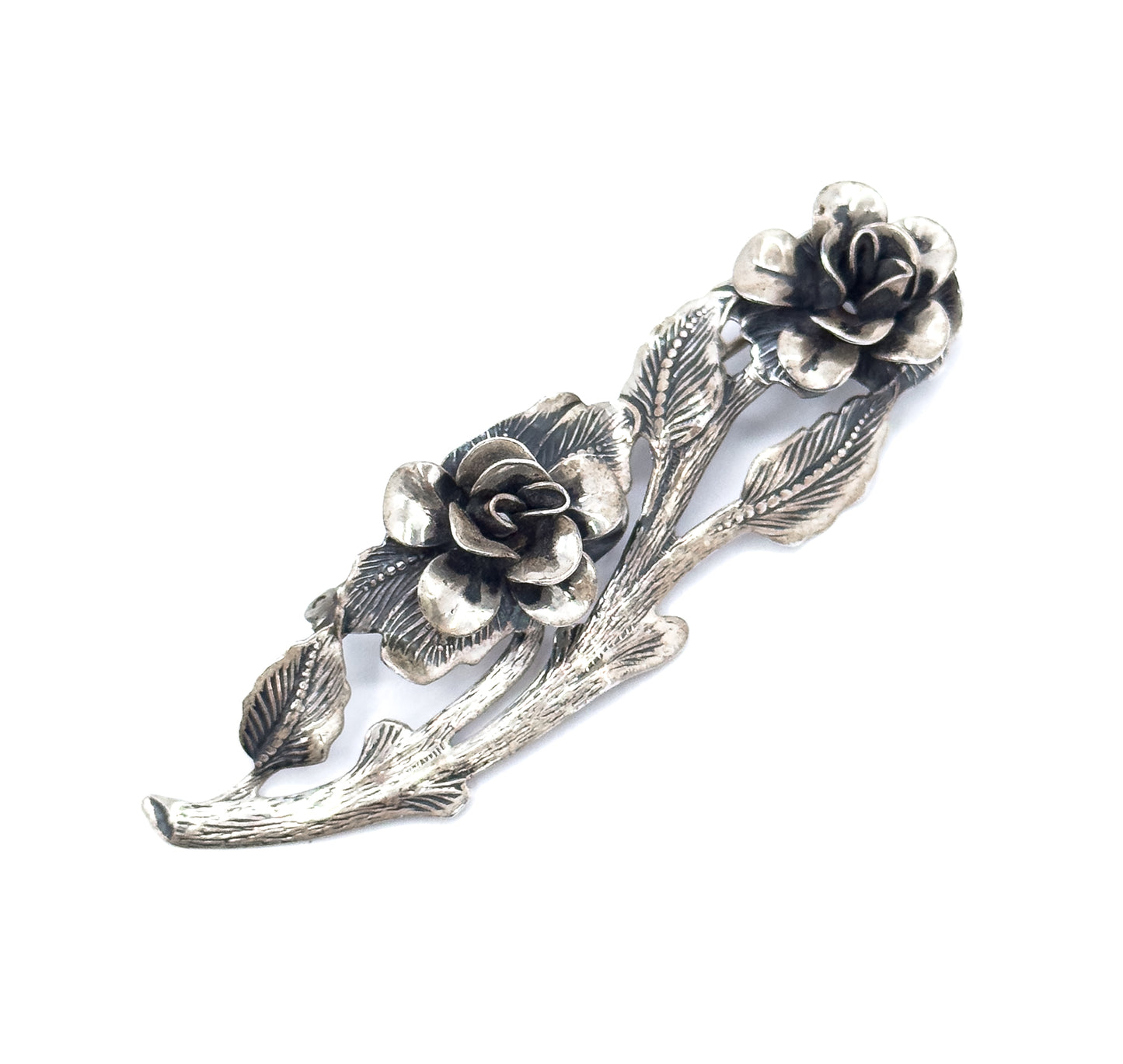 Vintage JewelArt Brand Roses on Branch Pin in Silver
