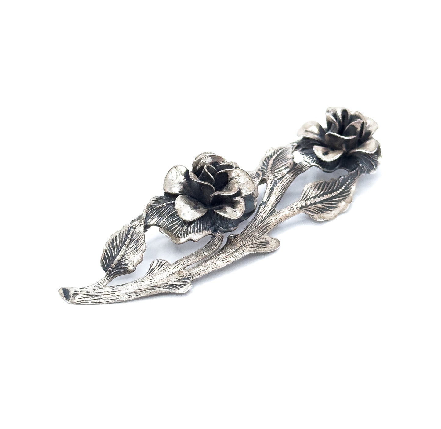 Vintage JewelArt Brand Roses on Branch Pin in Silver