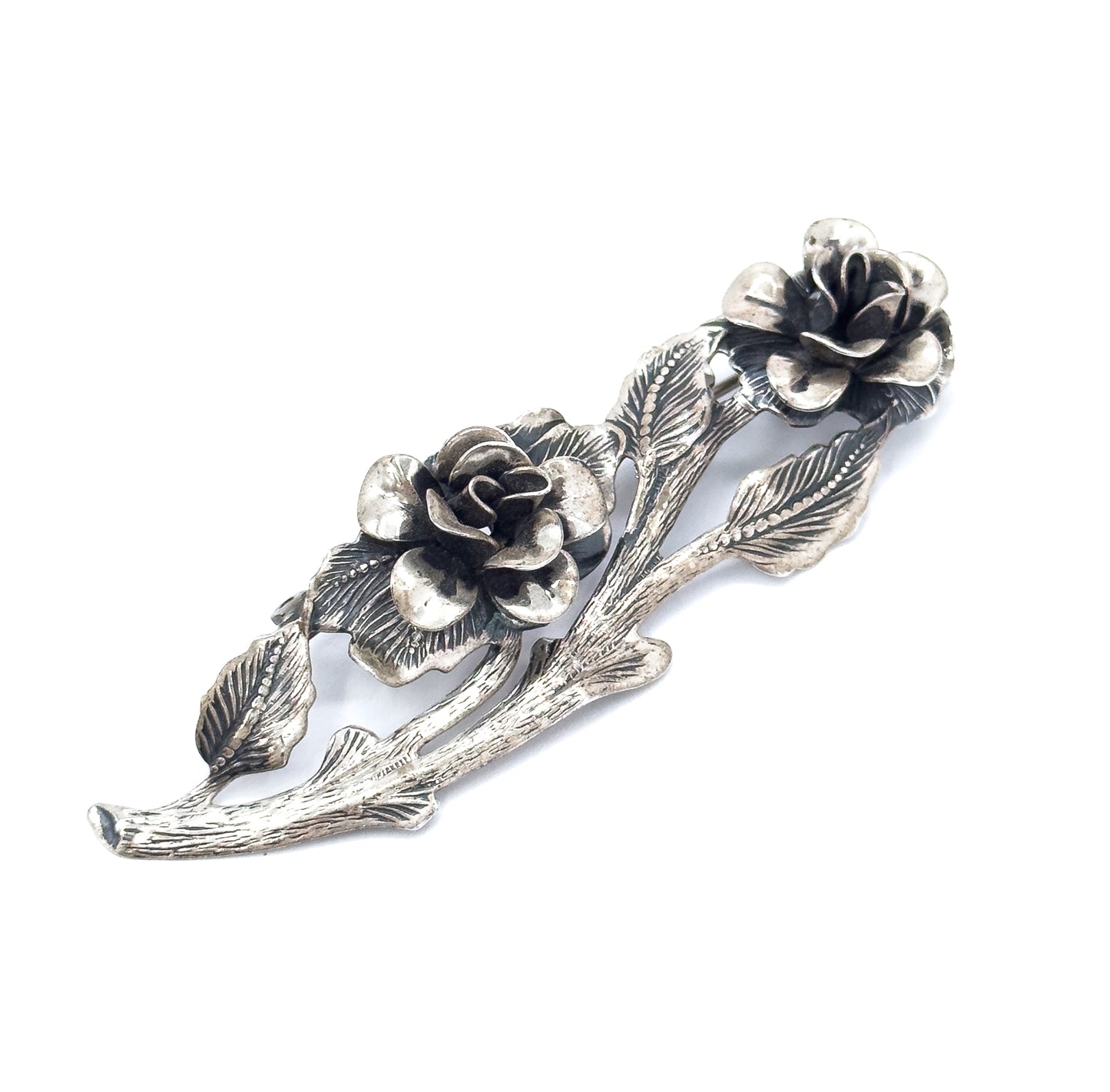 Vintage JewelArt Brand Roses on Branch Pin in Silver