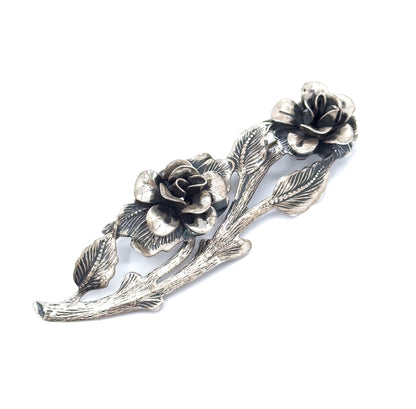 Vintage JewelArt Brand Roses on Branch Pin in Silver