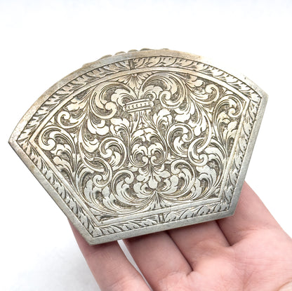 Beautiful Antique 800 Silver Engraved Acanthus Leaf Compact Case - AS IS