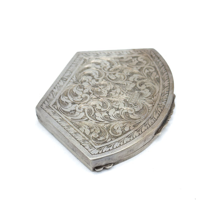 Beautiful Antique 800 Silver Engraved Acanthus Leaf Compact Case - AS IS