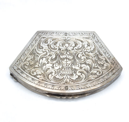 Beautiful Antique 800 Silver Engraved Acanthus Leaf Compact Case - AS IS