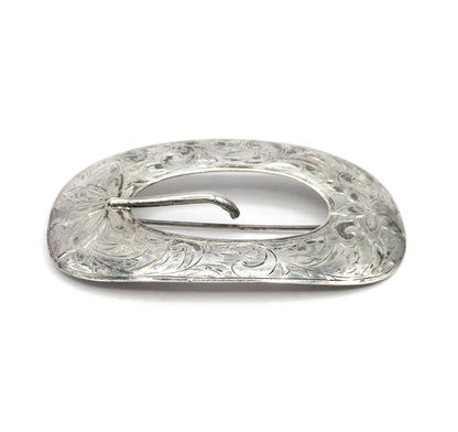 Vintage Etched Belt Buckle Brooch in Sterling Silver
