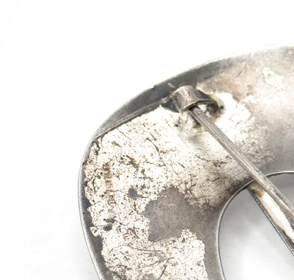 Vintage Etched Belt Buckle Brooch in Sterling Silver