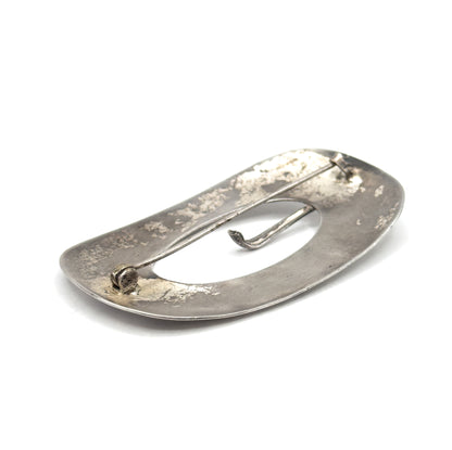 Vintage Etched Belt Buckle Brooch in Sterling Silver