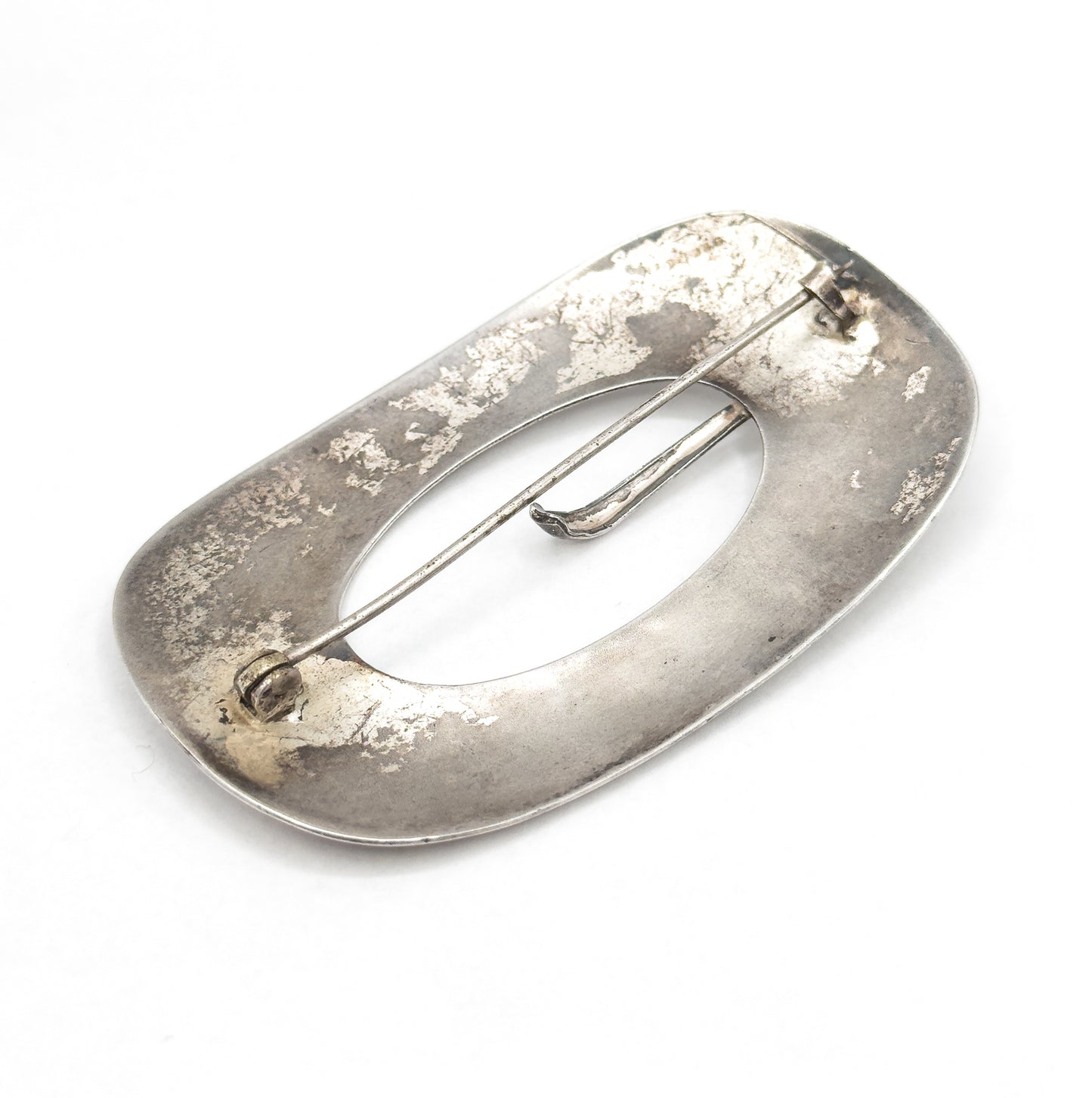 Vintage Etched Belt Buckle Brooch in Sterling Silver