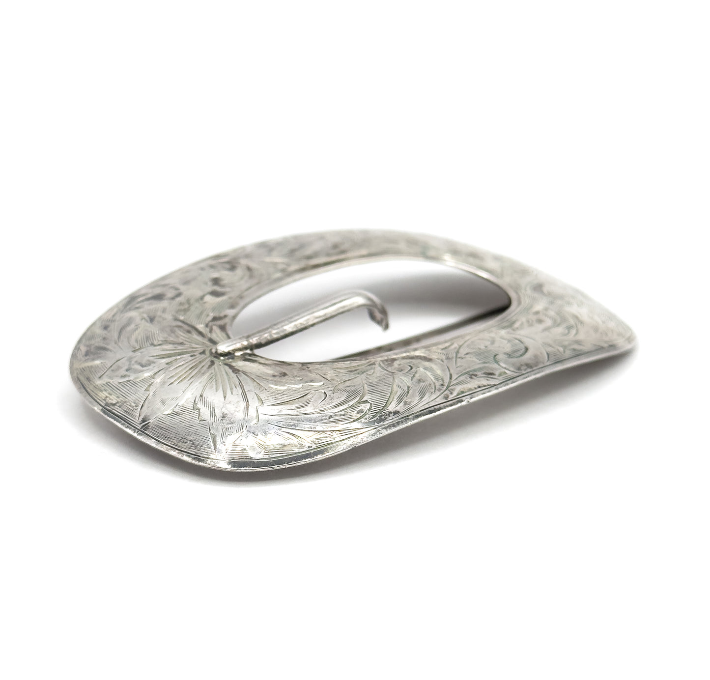 Vintage Etched Belt Buckle Brooch in Sterling Silver