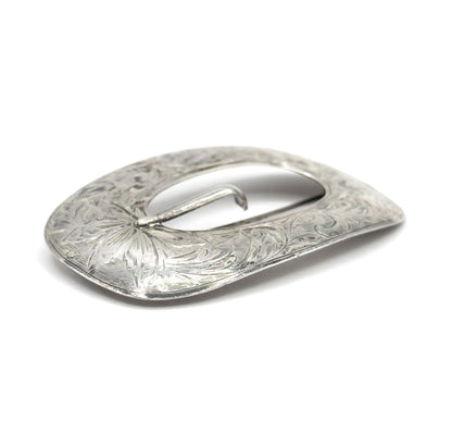 Vintage Etched Belt Buckle Brooch in Sterling Silver