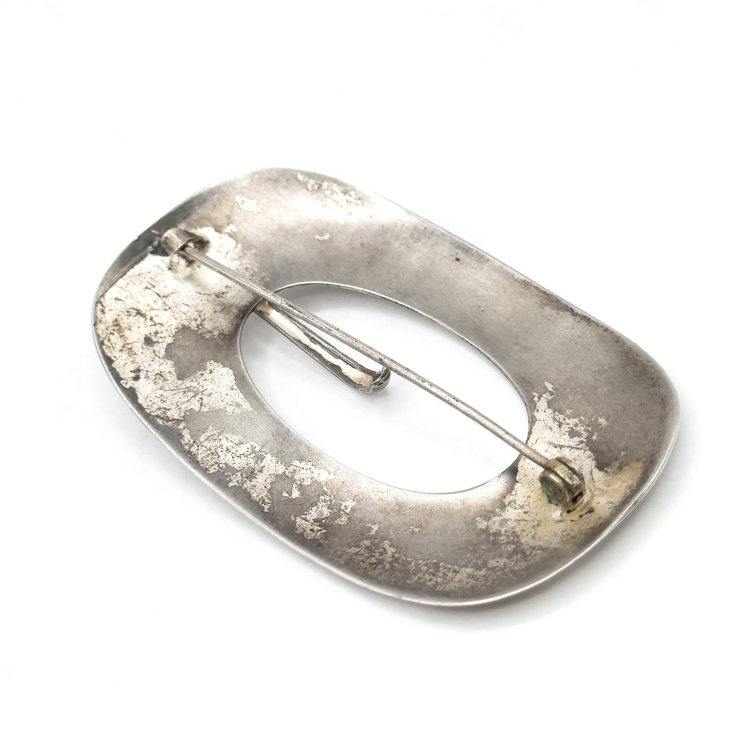 Vintage Etched Belt Buckle Brooch in Sterling Silver