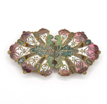 Antique Champleve Enamel Buckle & Button Set