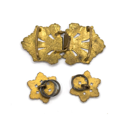Antique Champleve Enamel Buckle & Button Set