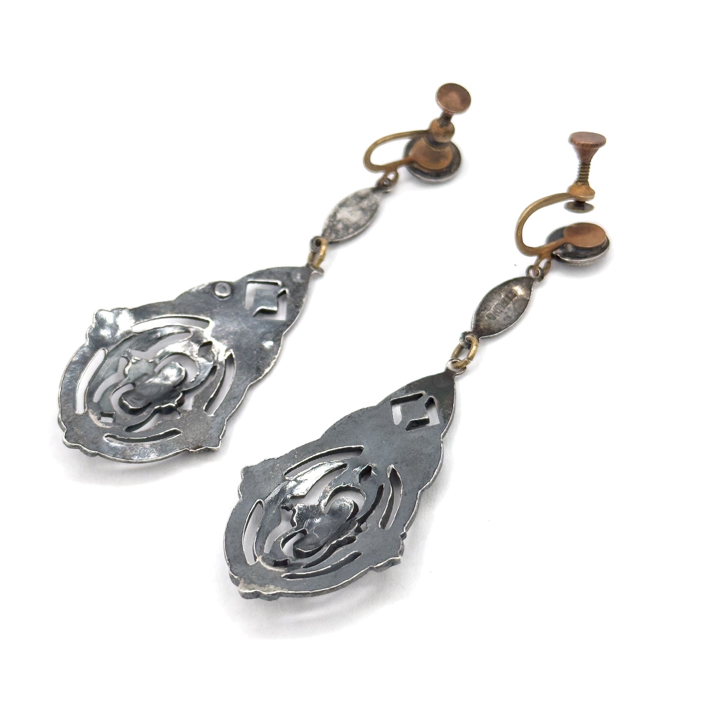 Art Deco Gothic Marcasite Drop earrings in Sterling