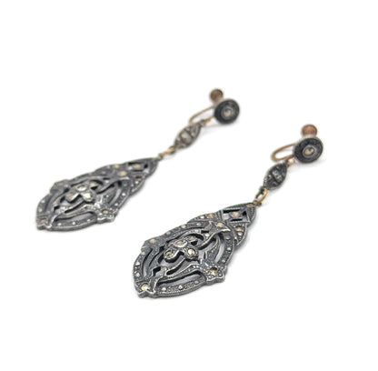 Art Deco Gothic Marcasite Drop earrings in Sterling