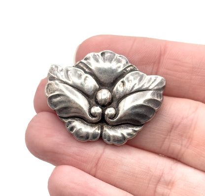 1940s Georg Jensen Floral Brooch in Sterling Silver