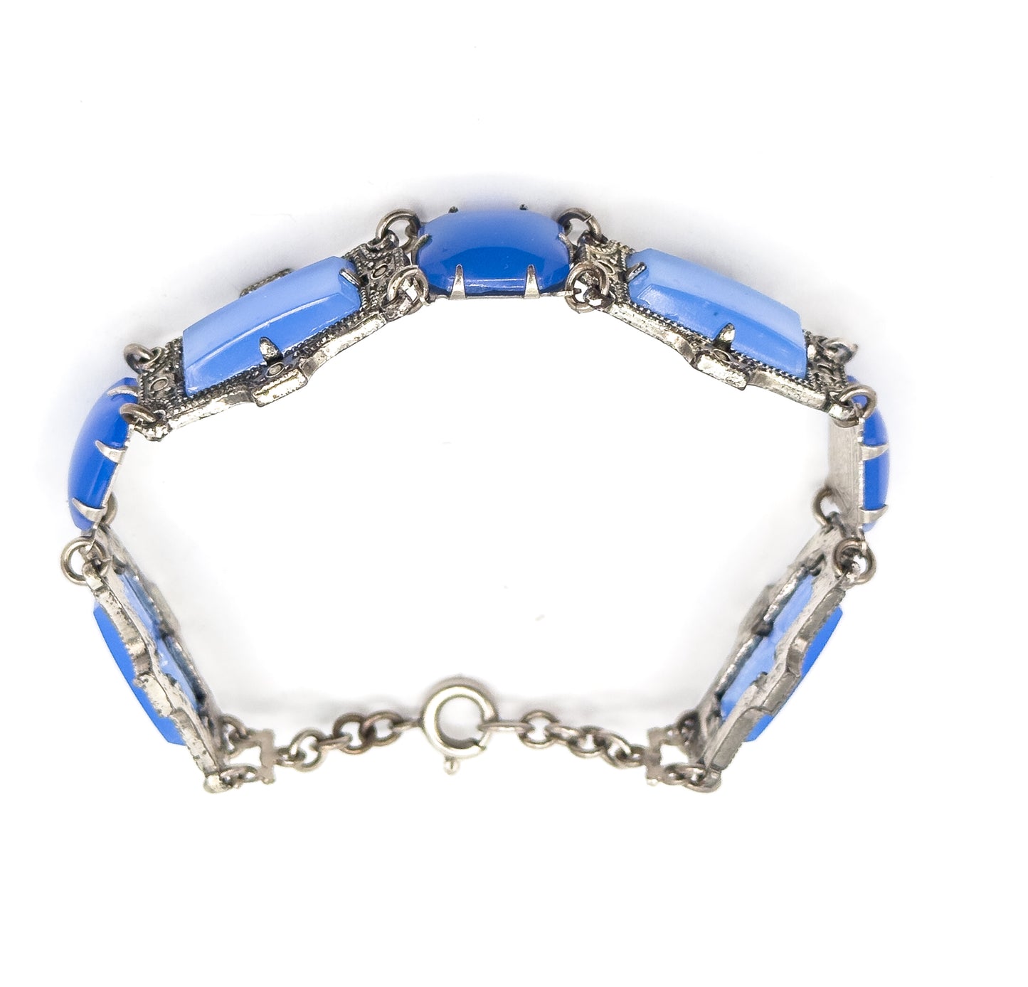 Art Deco Glass Bracelet with Marcasite in Silver Tone Metal
