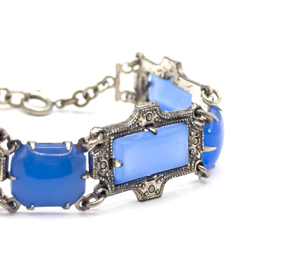 Art Deco Glass Bracelet with Marcasite in Silver Tone Metal
