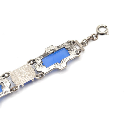 Art Deco Glass Bracelet with Marcasite in Silver Tone Metal
