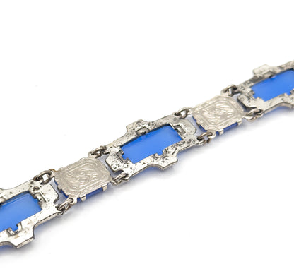 Art Deco Glass Bracelet with Marcasite in Silver Tone Metal
