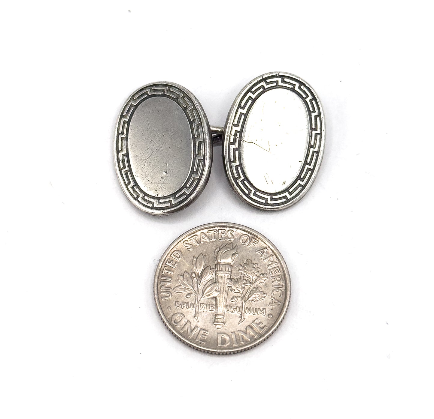 Antique Greek Key Cufflinks in Sterling Silver