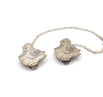 Vintage Sterling Silver Duck Bib Clips