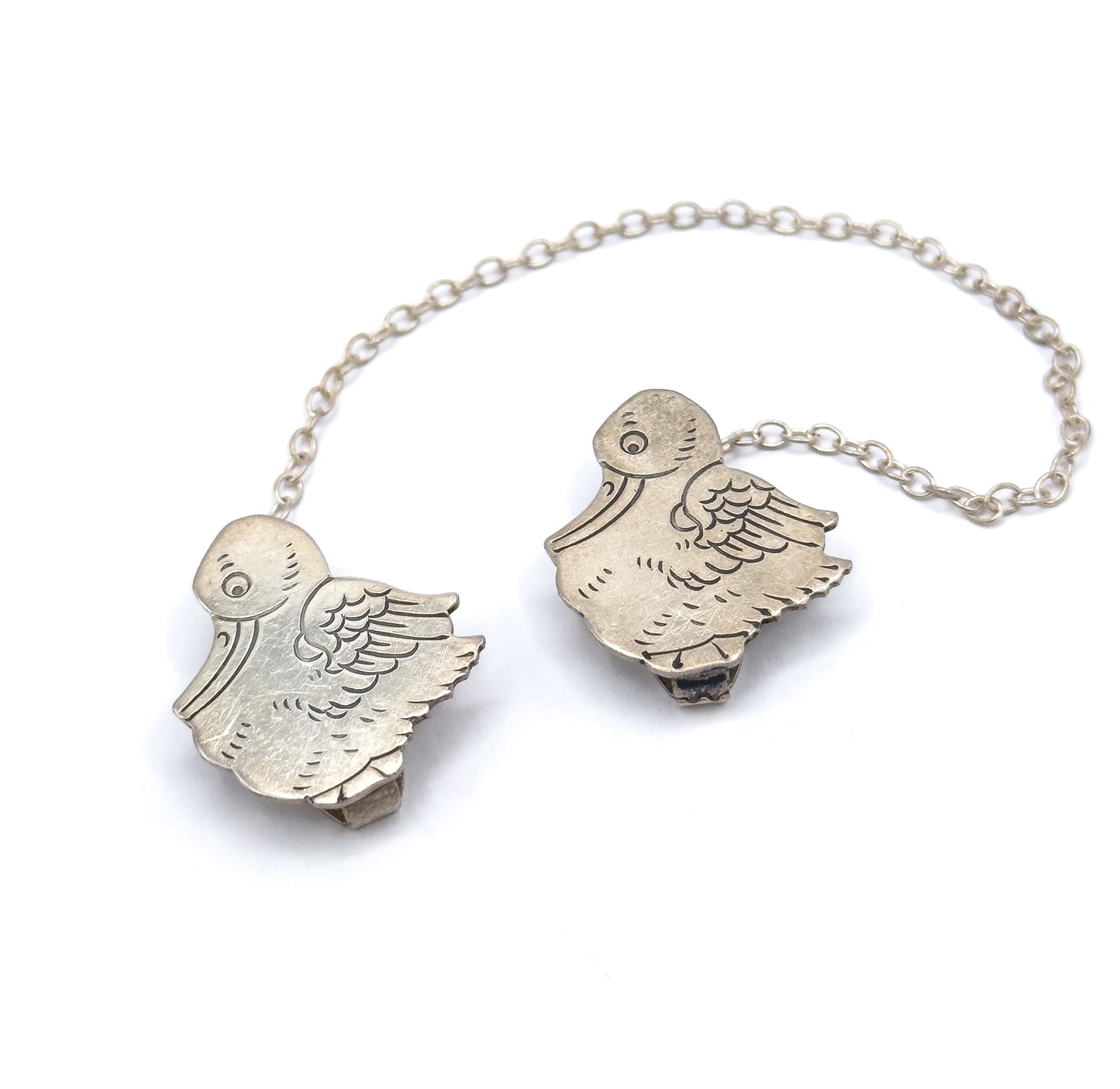 Vintage Sterling Silver Duck Bib Clips