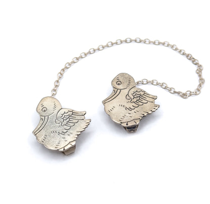 Vintage Sterling Silver Duck Bib Clips