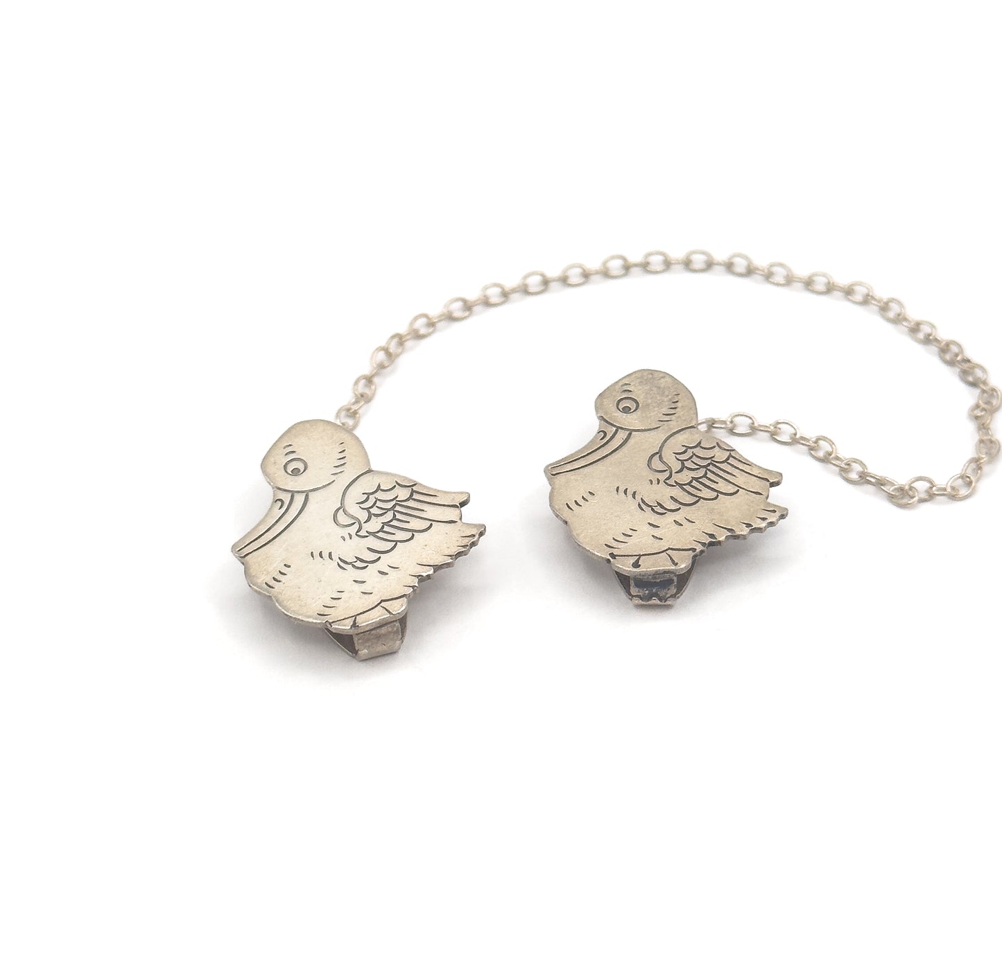 Vintage Sterling Silver Duck Bib Clips