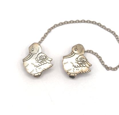 Vintage Sterling Silver Duck Bib Clips