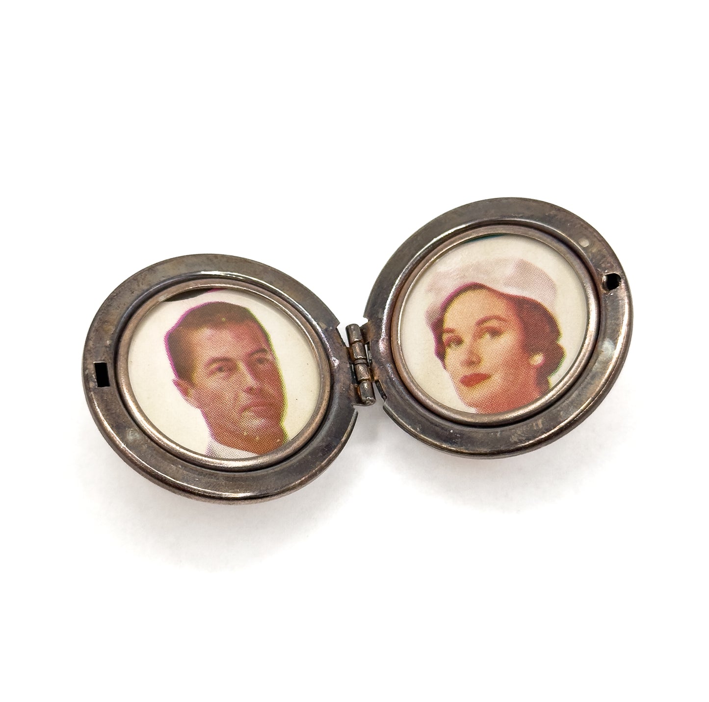 Vintage Mid-Century Guilloche Enamel Orb Locket White w Pink Roses