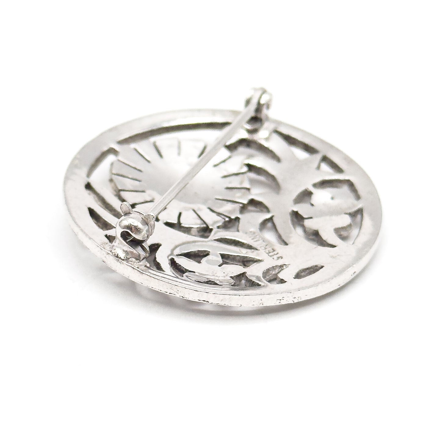 Art Deco Macasite Flower Brooch in Sterling Silver