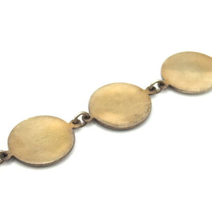 Vintage Guilloche Enamel hand Painted Flower Bracelet in Silver