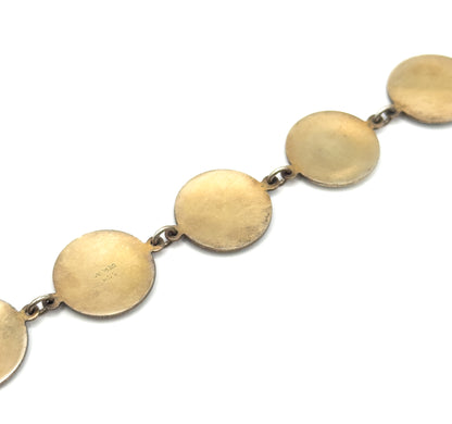 Vintage Guilloche Enamel hand Painted Flower Bracelet in Silver