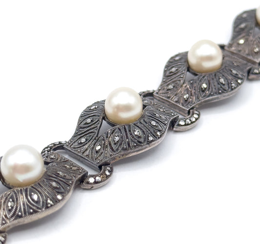 Art Deco Theodor Fahrner Pearl & Marcasite Bracelet in Sterling