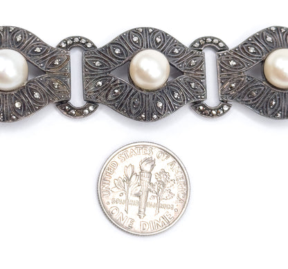 Art Deco Theodor Fahrner Pearl & Marcasite Bracelet in Sterling