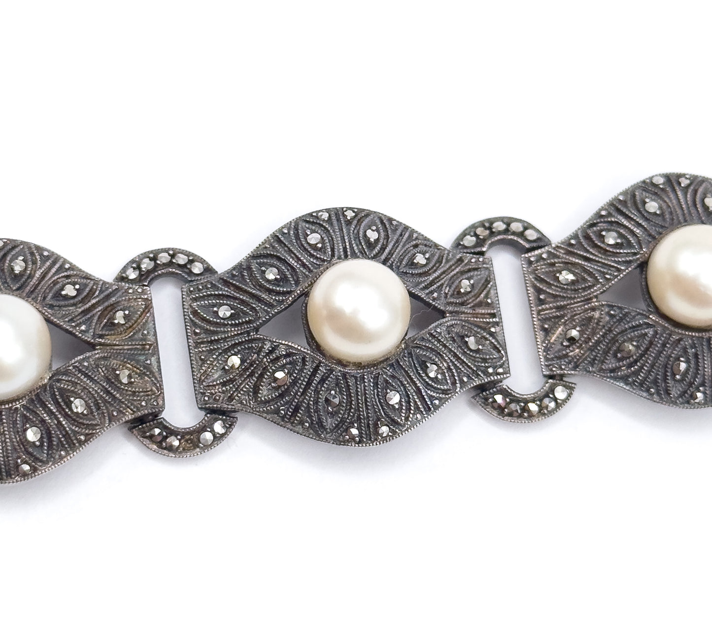 Art Deco Theodor Fahrner Pearl & Marcasite Bracelet in Sterling