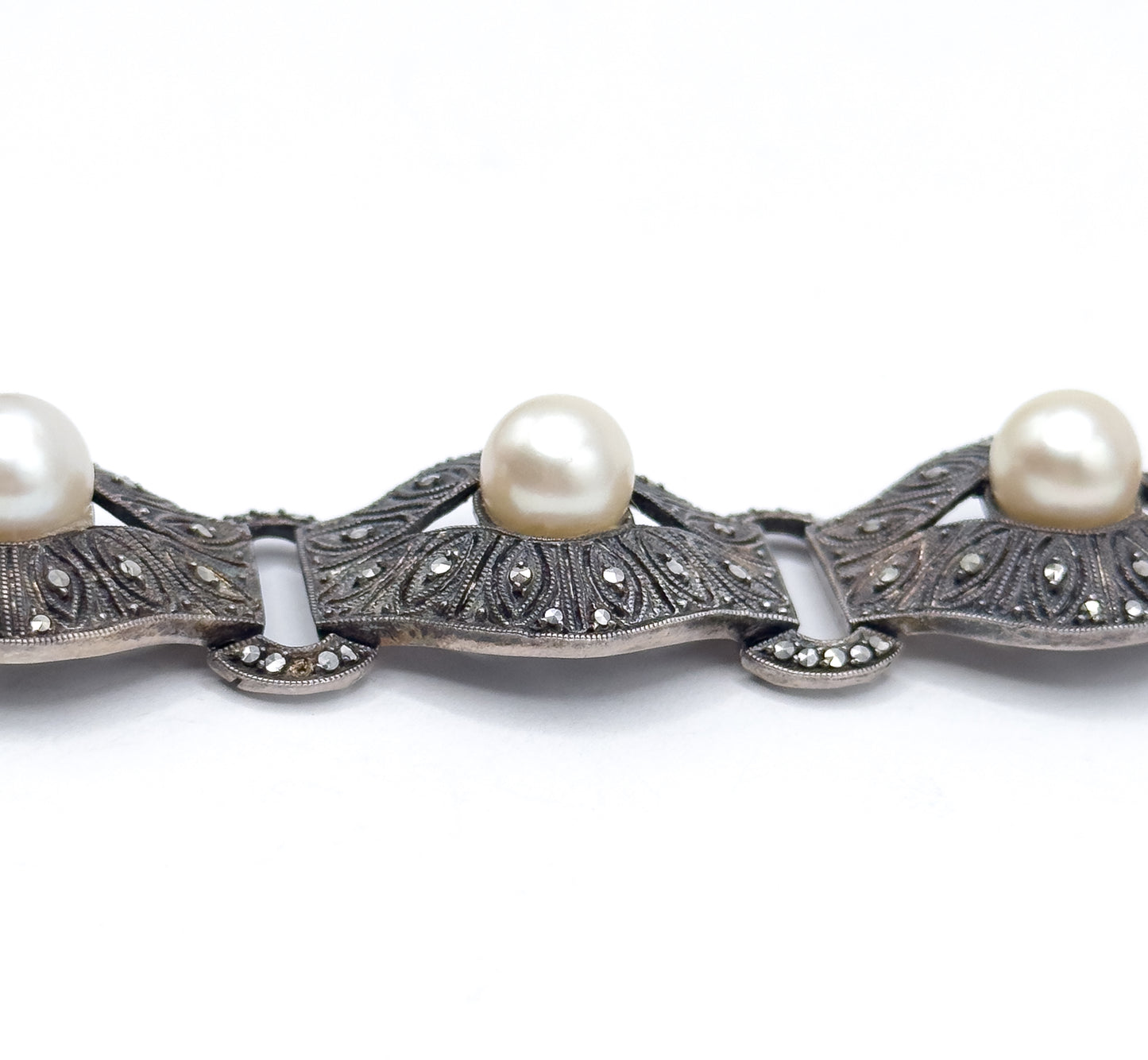 Art Deco Theodor Fahrner Pearl & Marcasite Bracelet in Sterling