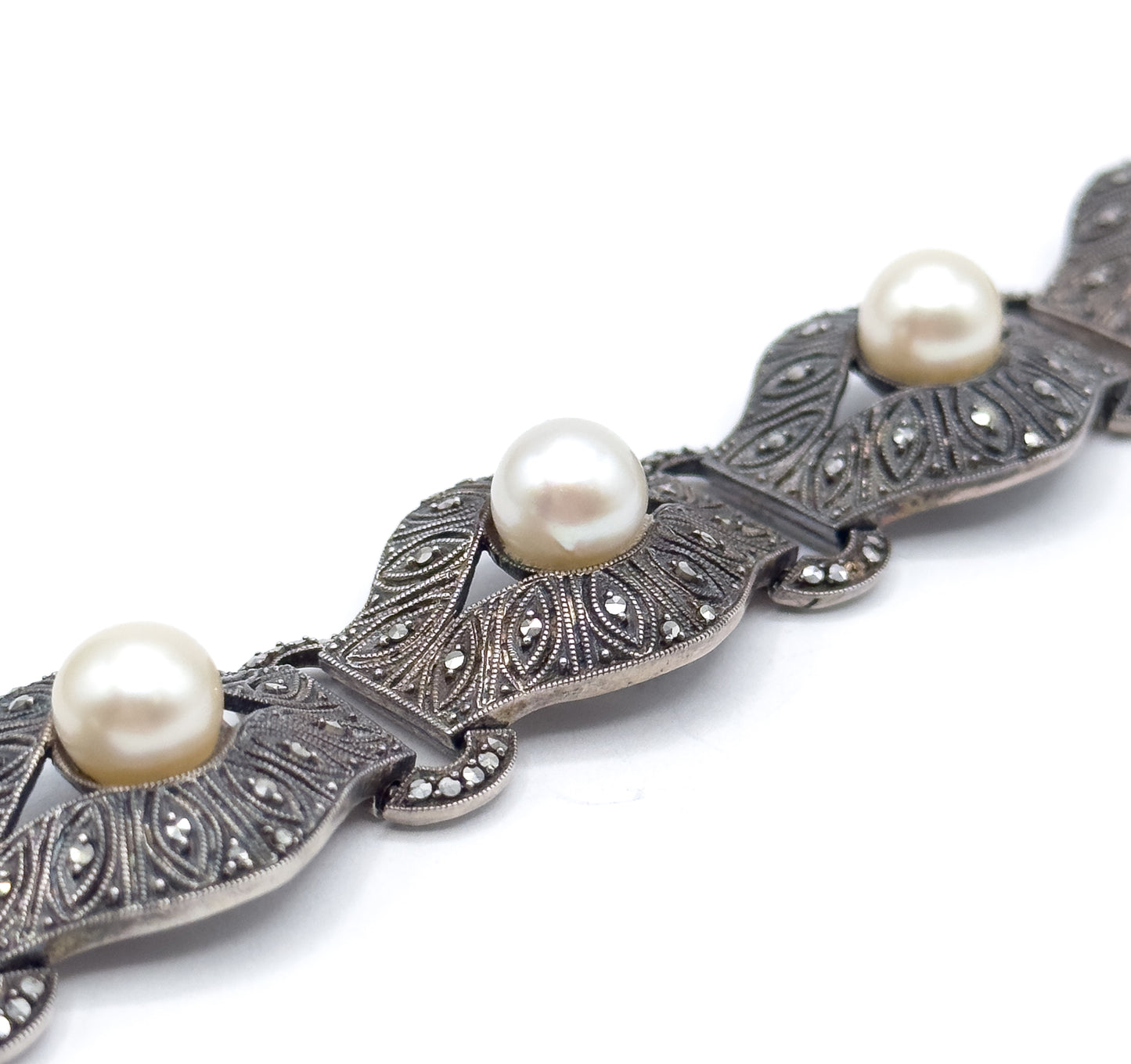 Art Deco Theodor Fahrner Pearl & Marcasite Bracelet in Sterling