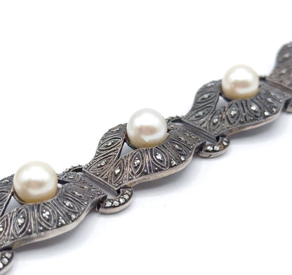 Art Deco Theodor Fahrner Pearl & Marcasite Bracelet in Sterling