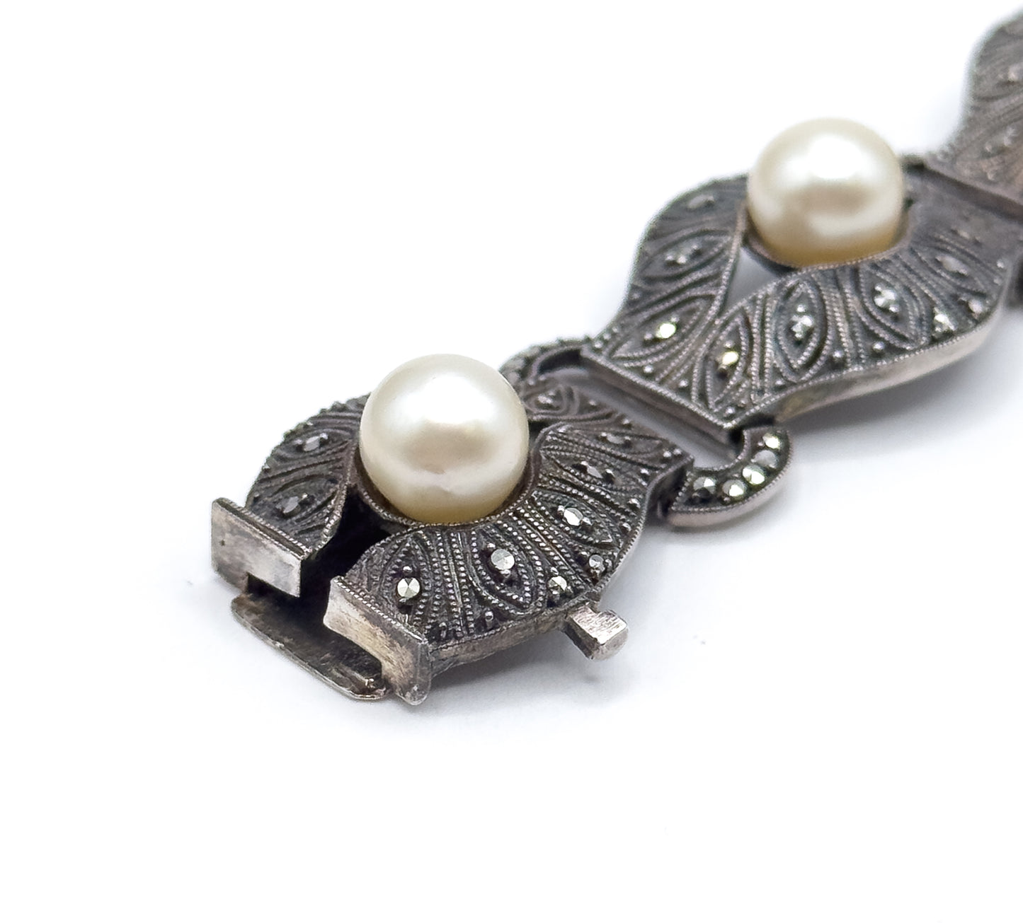 Art Deco Theodor Fahrner Pearl & Marcasite Bracelet in Sterling