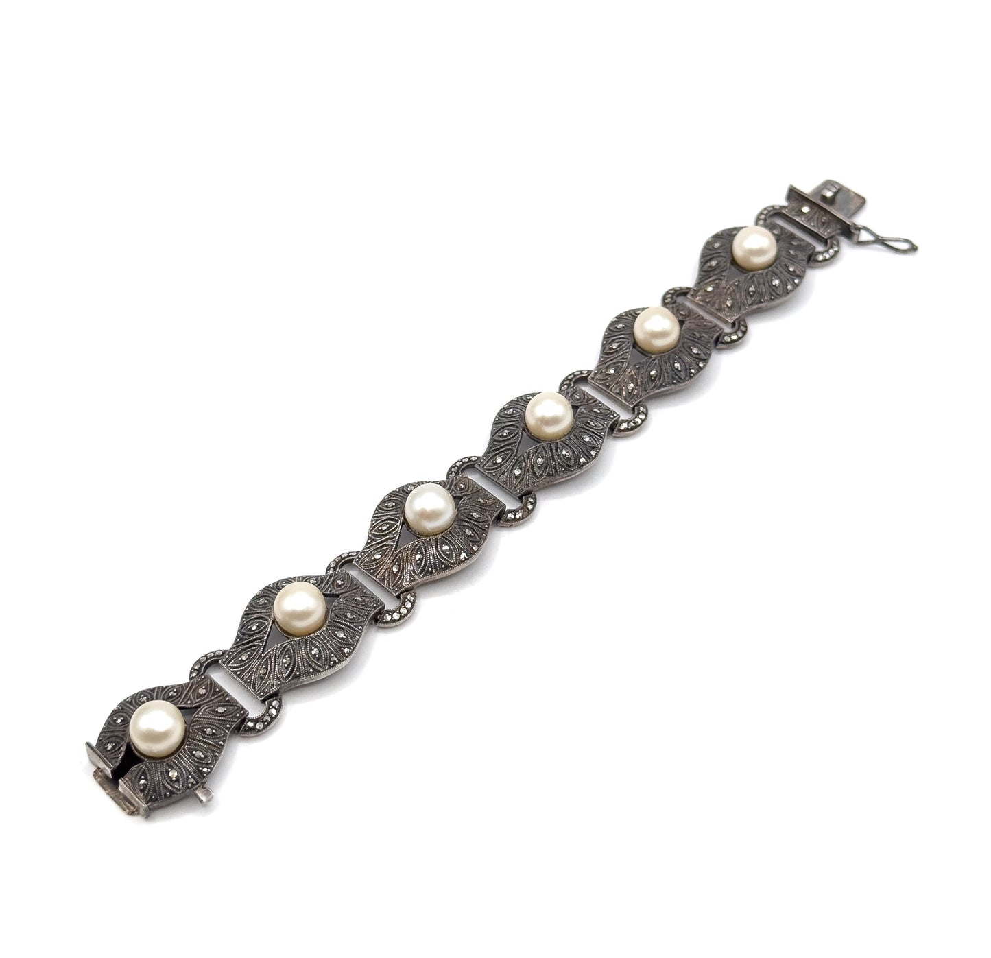 Art Deco Theodor Fahrner Pearl & Marcasite Bracelet in Sterling